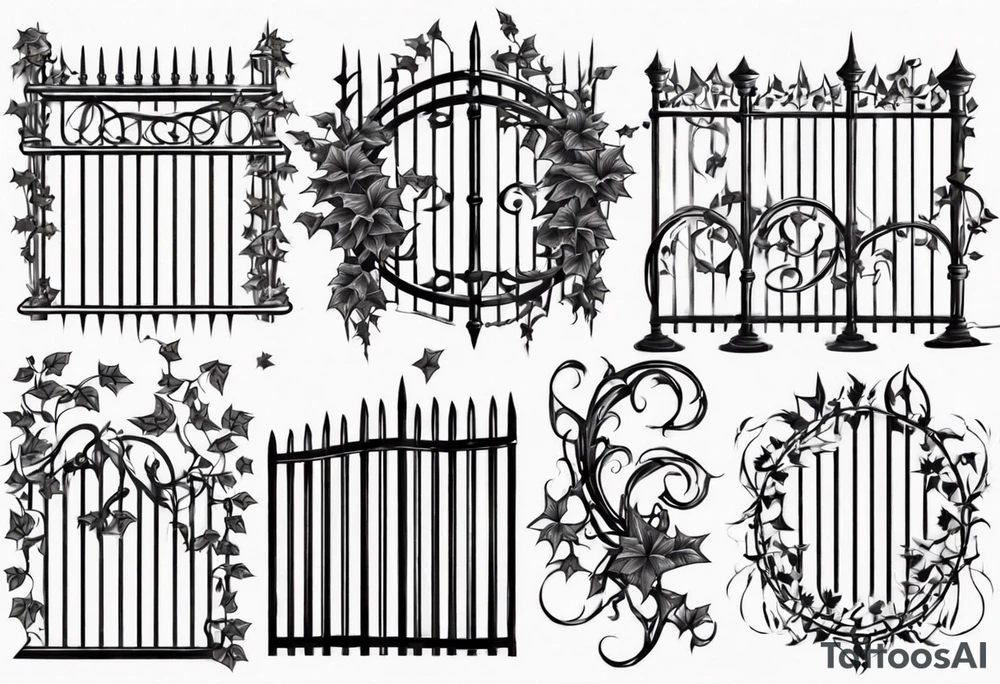 metal fence with pointy ivy tattoo idea