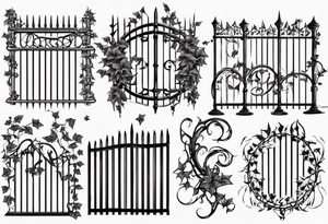 metal fence with pointy ivy tattoo idea