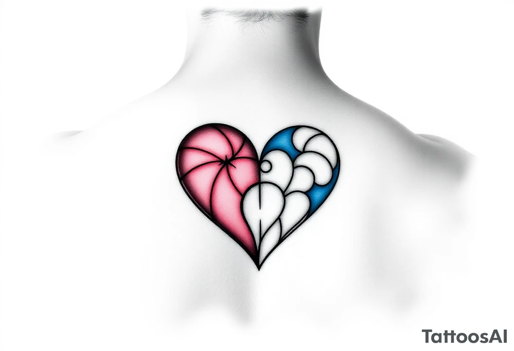 Half Pink and half  blue semi love heart tattoo idea