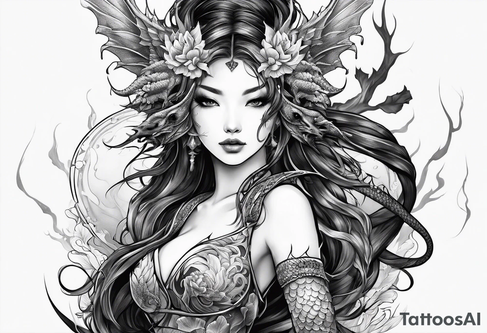 complete warrior fairy nymph with dragon tattoo idea