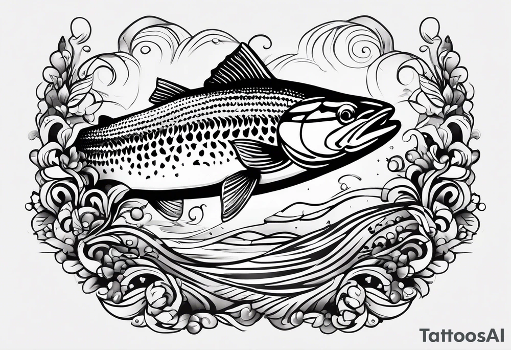 A small tattoo featuring a lovestruck trout as the main theme, drawn without lines, using only color combinations. tattoo idea