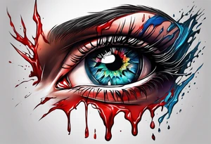 Bleeding tear flows to down from red eye sleeve tattoo design tattoo idea