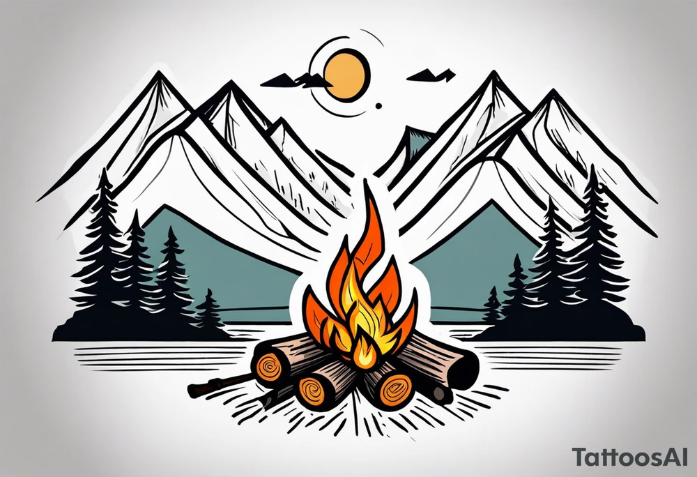 Campfire, mountains, family tattoo idea