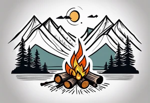 Campfire, mountains, family tattoo idea