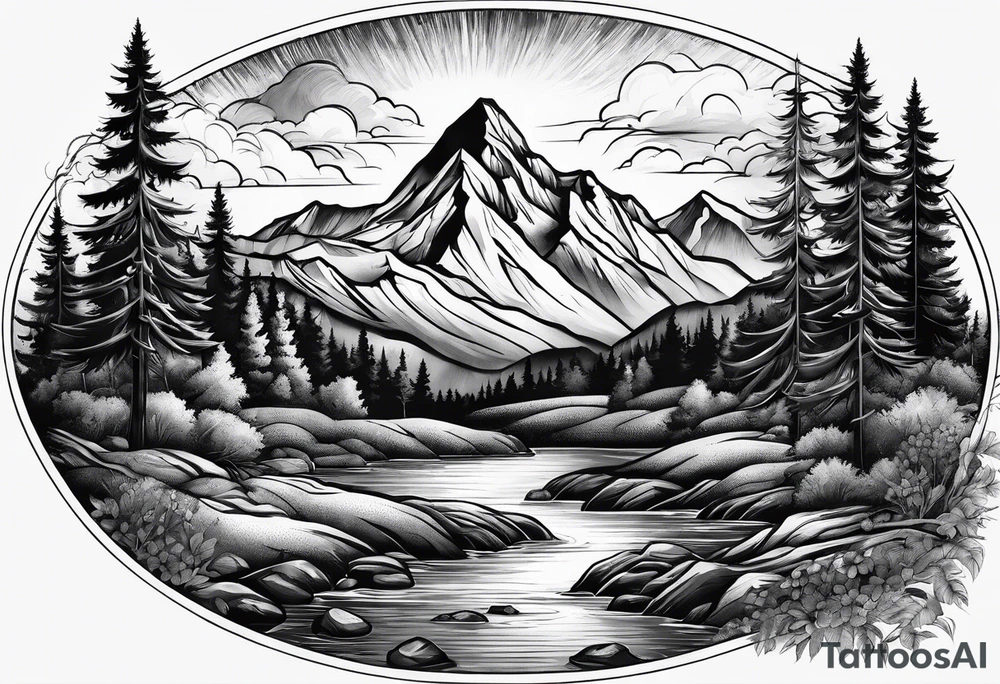 Mountains and rivers tattoo idea