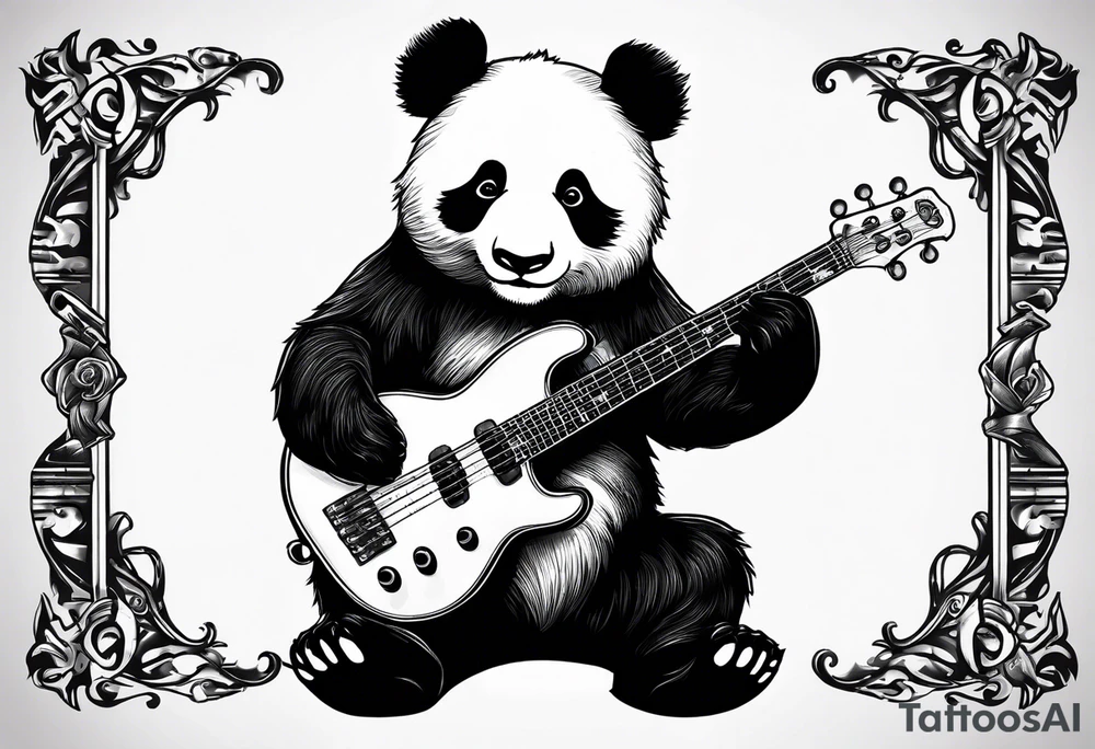 A panda playing the bass guitar tattoo idea