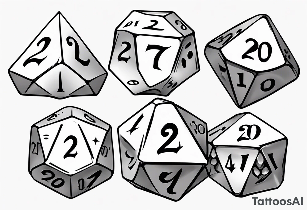 A large singular 20-sided dice with a 20 on top and numbers in the dice tattoo idea