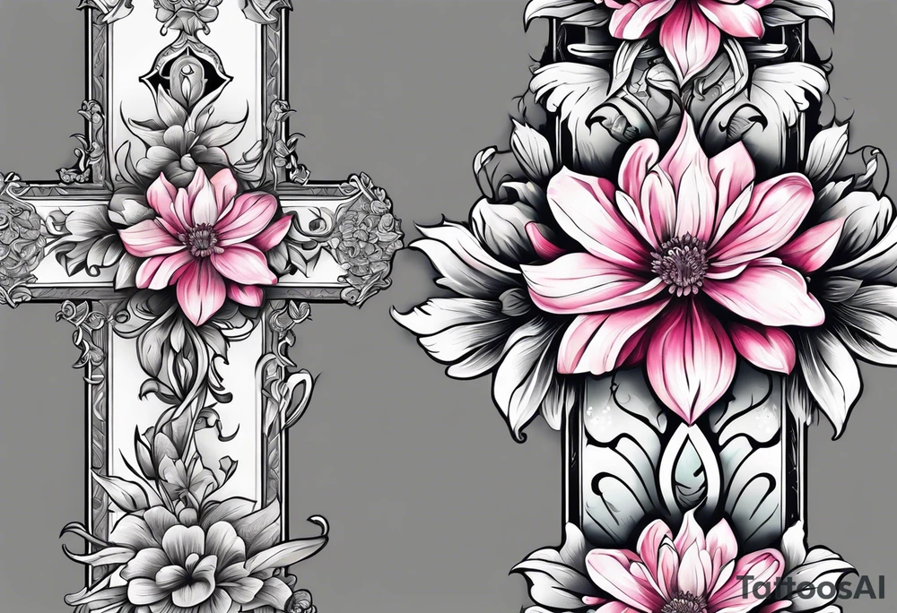 Flowers around a cross tattoo idea