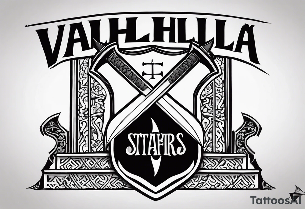 Valhalla shield sword axe stairs tattoo idea