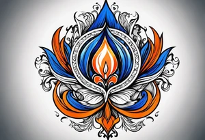Blue and orange flame that has a half square thin line border. Make it as small as possible. The tattoo should be the size of a half dollar coin. tattoo idea