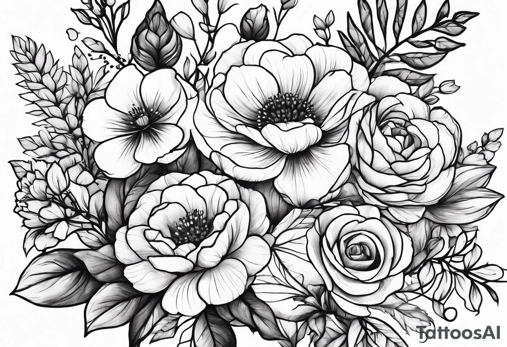 February and September birth flower bouquet tattoo idea
