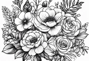 February and September birth flower bouquet tattoo idea