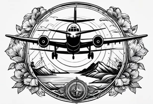 compass with airplane flying out of it tattoo idea