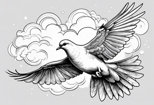 dove flying in clouds tattoo idea