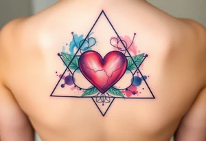 A triangle with a big heart in the center with a scientific background tattoo idea