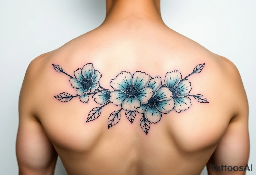 Turquoise colored mimosa flowers as a filler for a sleeve tattoo idea