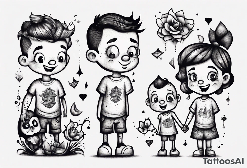 dad and kids, a boy and a girl tattoo idea