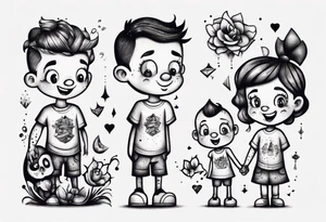 dad and kids, a boy and a girl tattoo idea