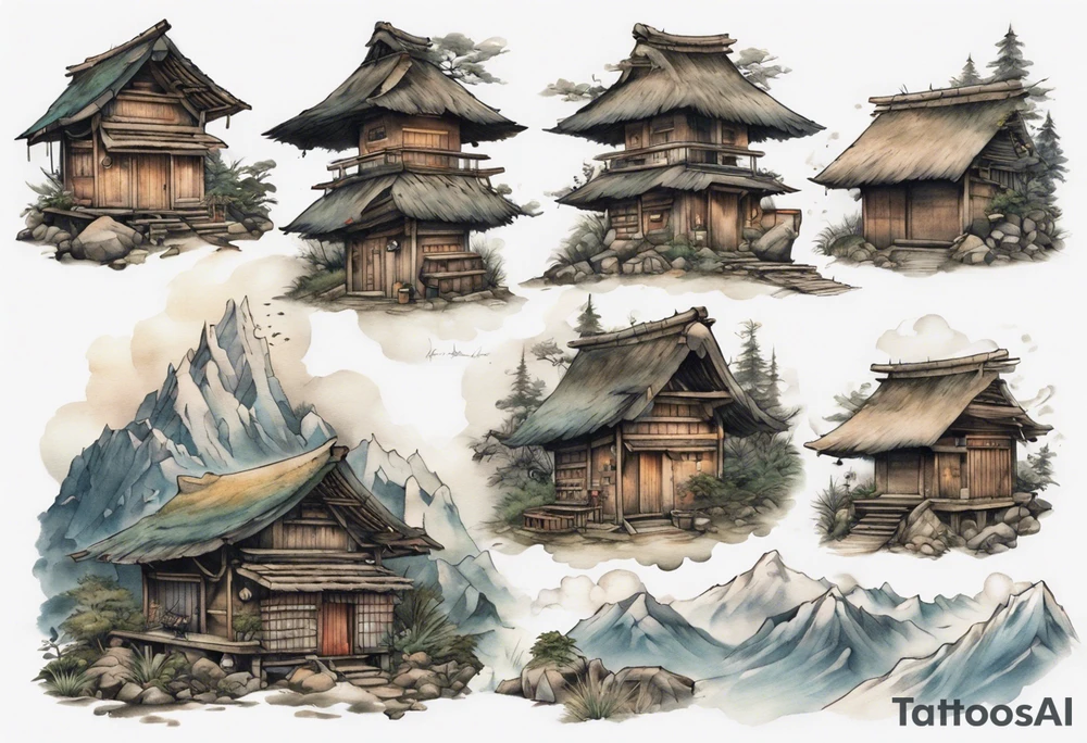 a hut in the mountains by Akihiko Yoshida tattoo idea