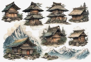 a hut in the mountains by Akihiko Yoshida tattoo idea