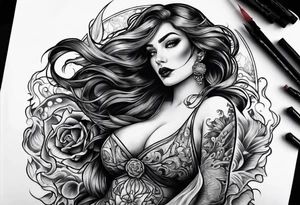 Full-body portrait of a beautiful Eldridge horror woman of the sea tattoo idea