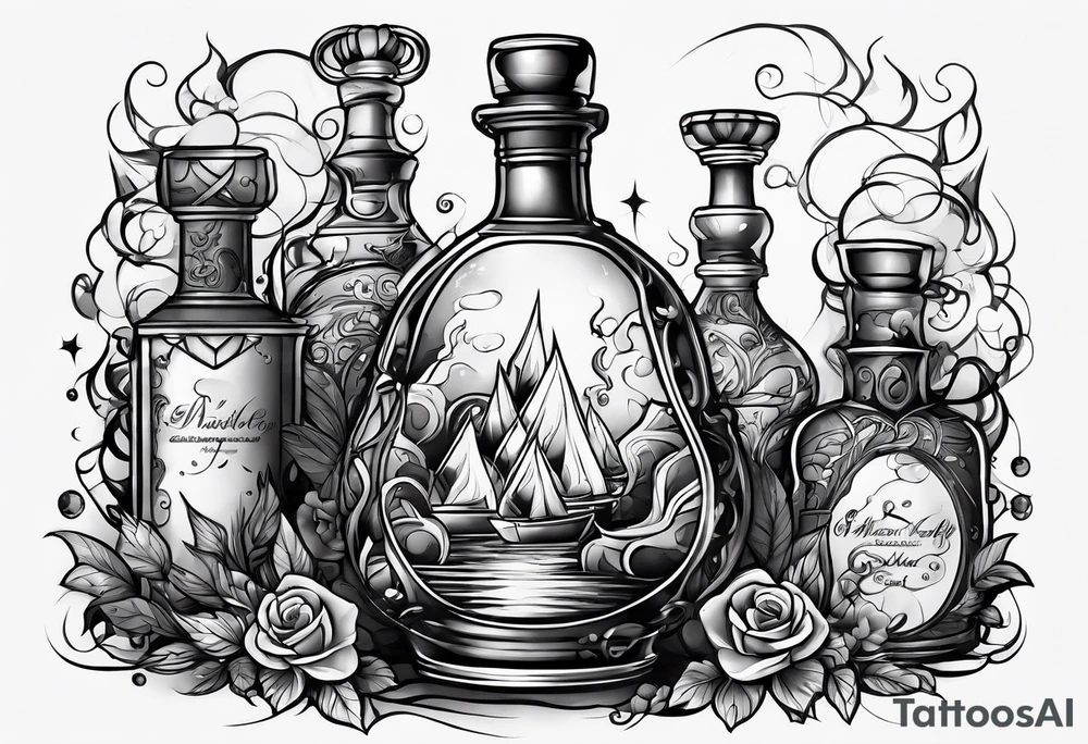 Broken potion bottle tattoo idea