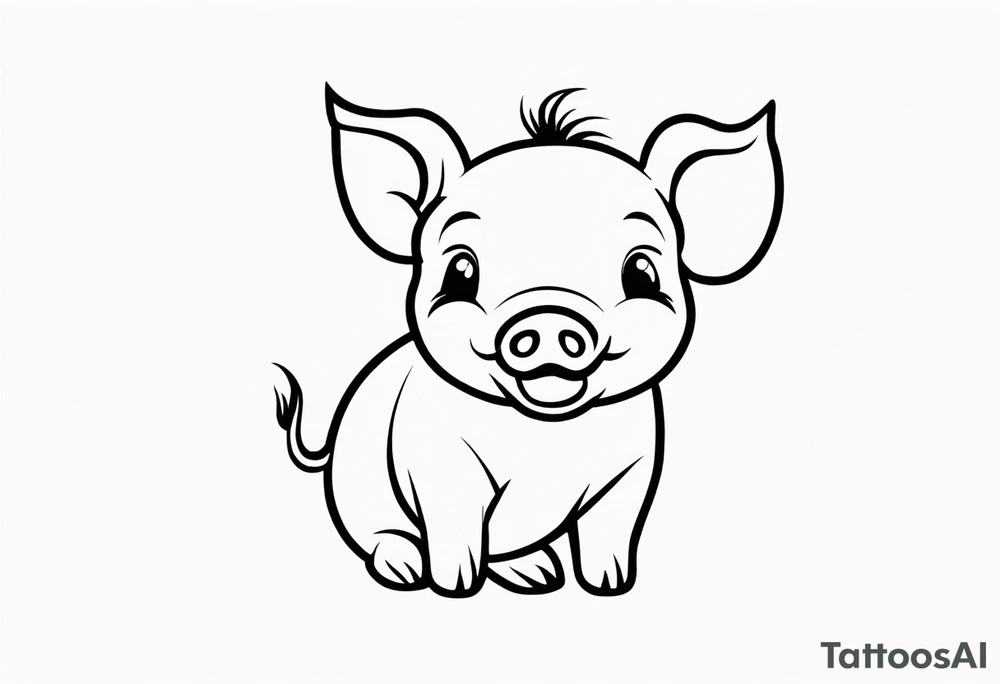 very cute happy piglet.
outline only.
black and white only.
only show the piglet. no extra lines or decoration.
no black shading.
dont make the ears too big.
draw very thin lines

should look like a tattoo that will only take 15 minutes to draw tattoo idea