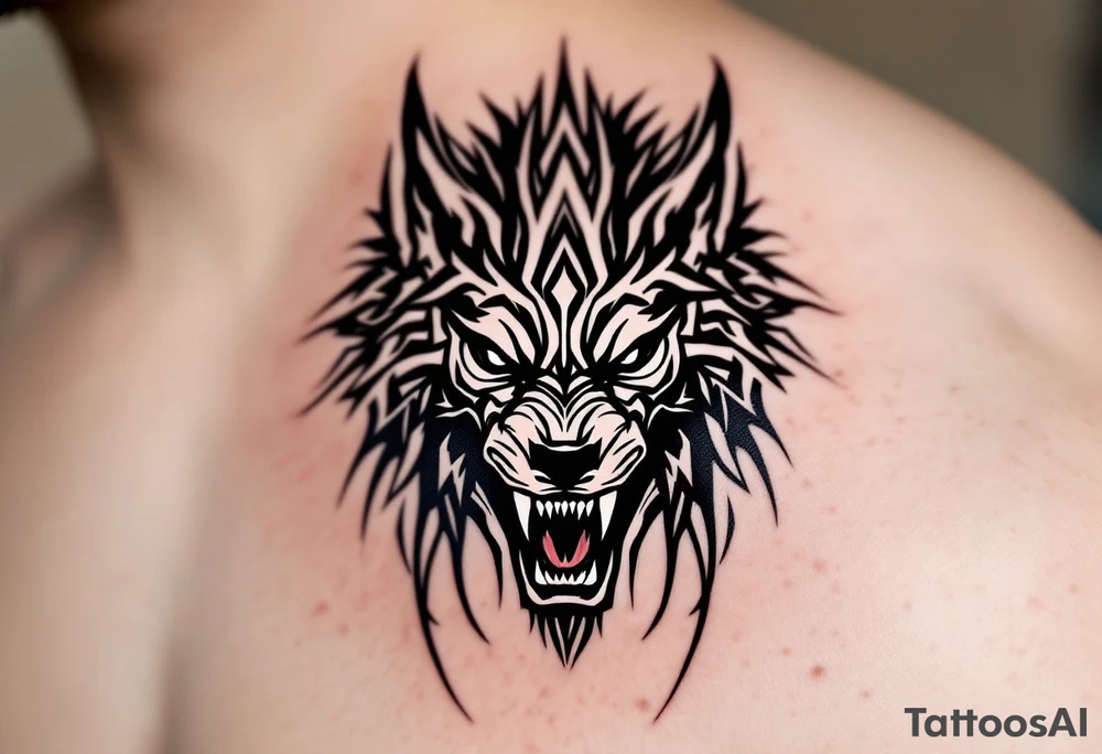 Angry warrior who slays a wolf tattoo idea