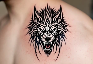 Angry warrior who slays a wolf tattoo idea