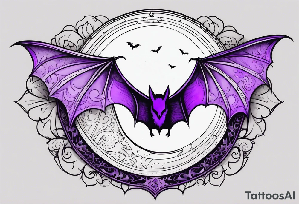Purple bats and moon tattoo idea