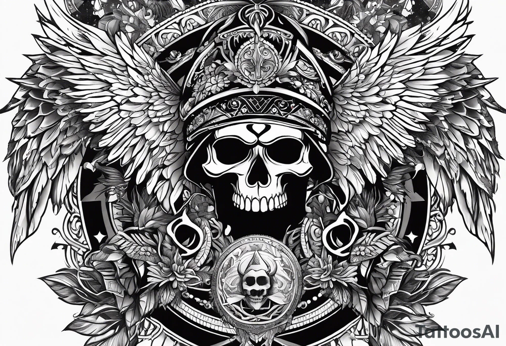 black kali, goddess pirate, pachamama, valkrye, warrior, skull, lotus azul, wing, eagle, zenza resonance, stars tattoo idea
