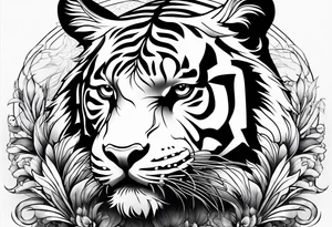 abstract fine line tiger full body tattoo idea