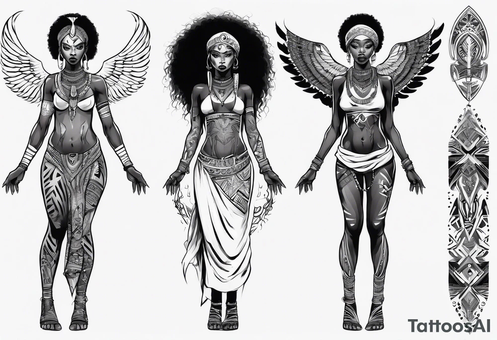African female valkyre full body angelic
slim face tattoo idea
