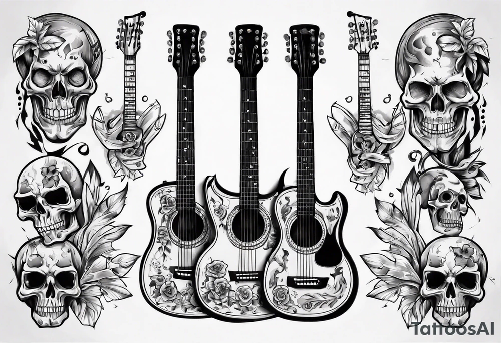 Guitar with skulls tattoo idea