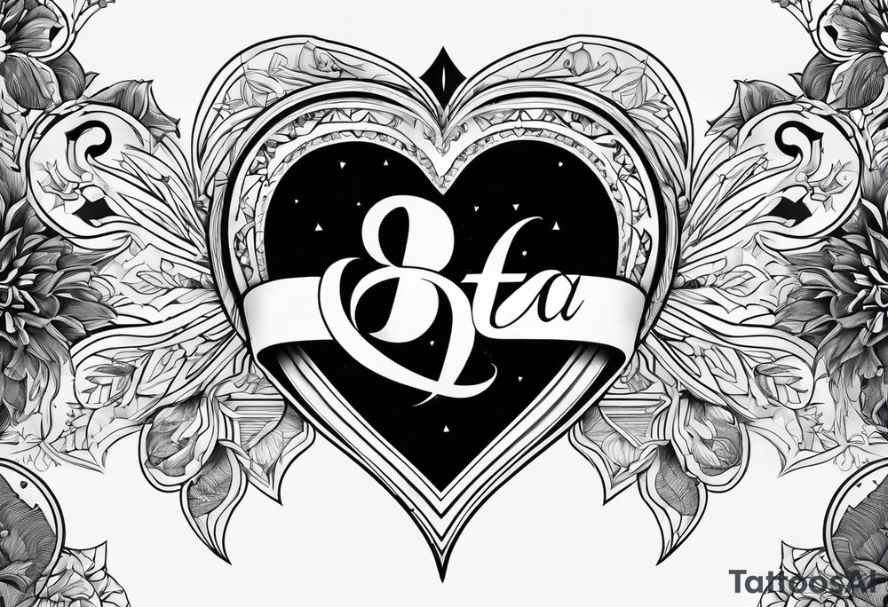 A black heart design, with the letter beta embedded in the center. tattoo idea