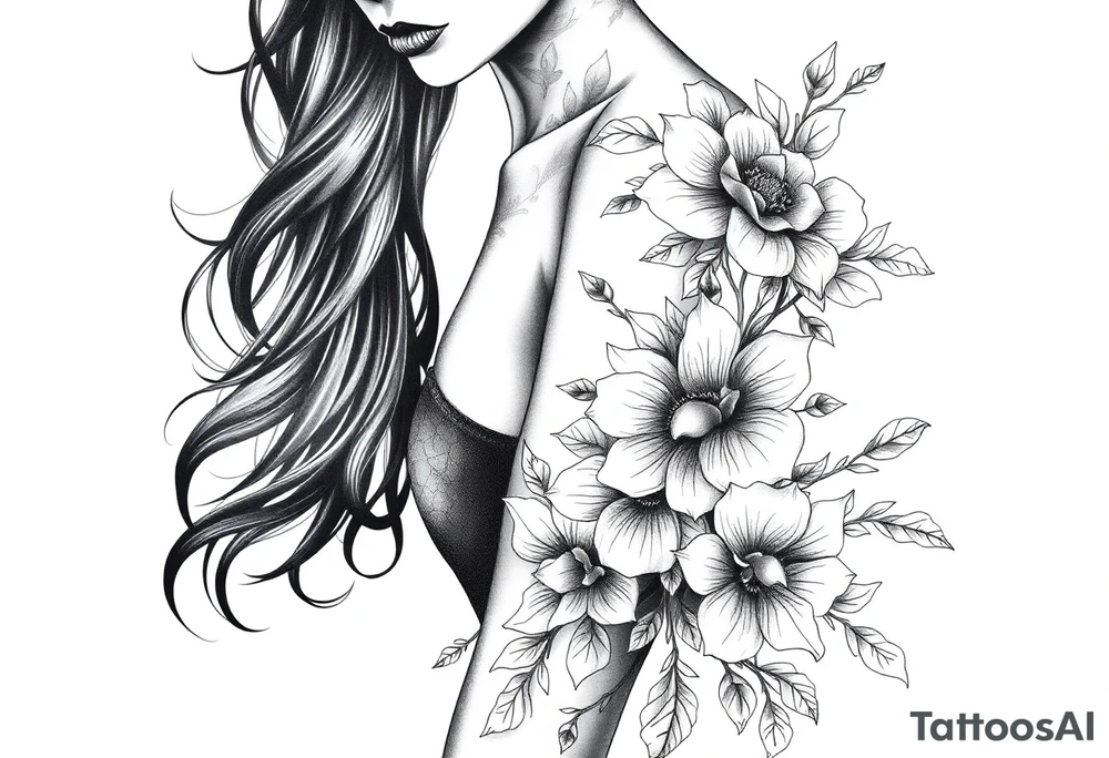 Black woman, flowers, survival, blessed tattoo idea