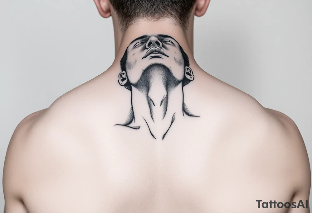 a naked man covered his eyes and mouth and looking up the sky tattoo idea