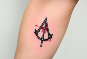 Assassins Creed logo with English flag and a sword with blood, no writing tattoo idea