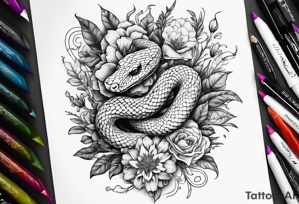 Snake is wild flowers tattoo idea