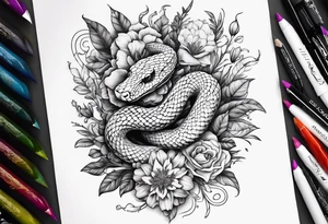 Snake is wild flowers tattoo idea