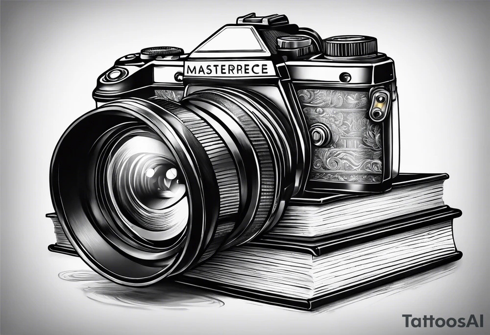 Camera on a stack of books tattoo idea