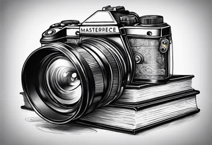 Camera on a stack of books tattoo idea