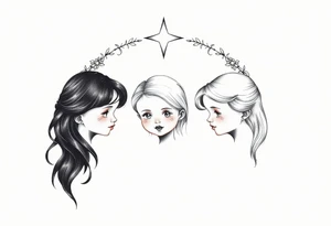 3 petites filles ( une cheveux noir et deux blondes)
sous un arc en ciel incomplet tattoo idea