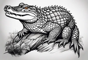 Full body caiman with stretched tail top view tattoo idea