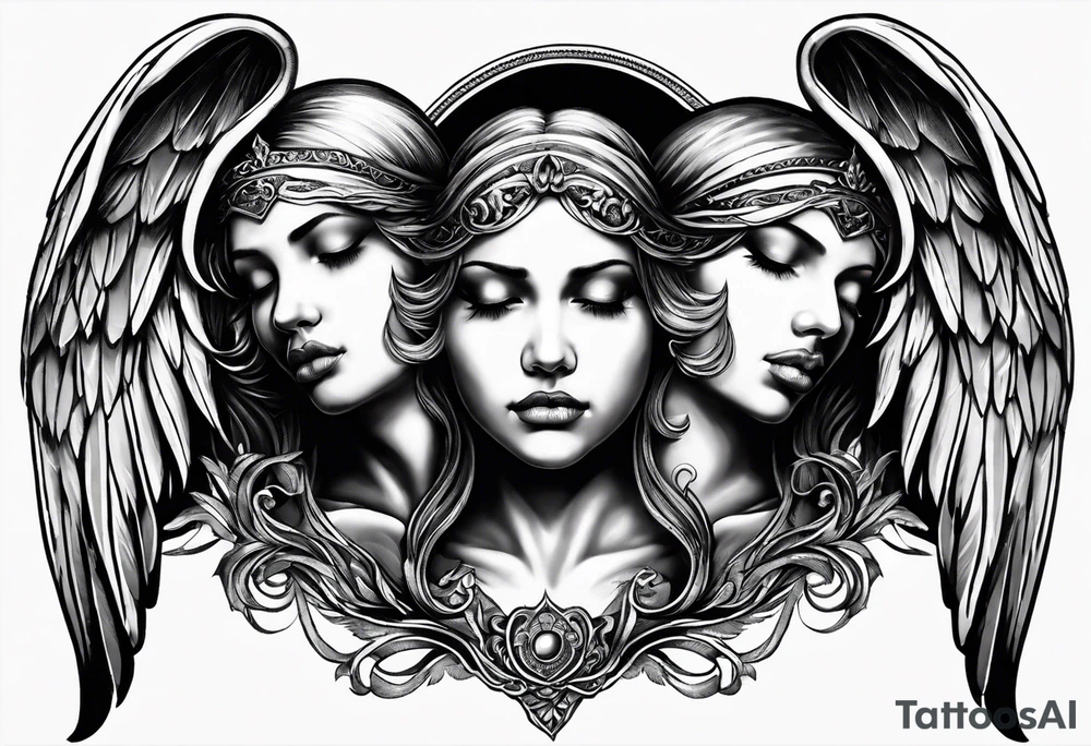 See no evil hear no evil speak no evil with angel wings wrapped around them tattoo idea