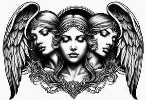 See no evil hear no evil speak no evil with angel wings wrapped around them tattoo idea