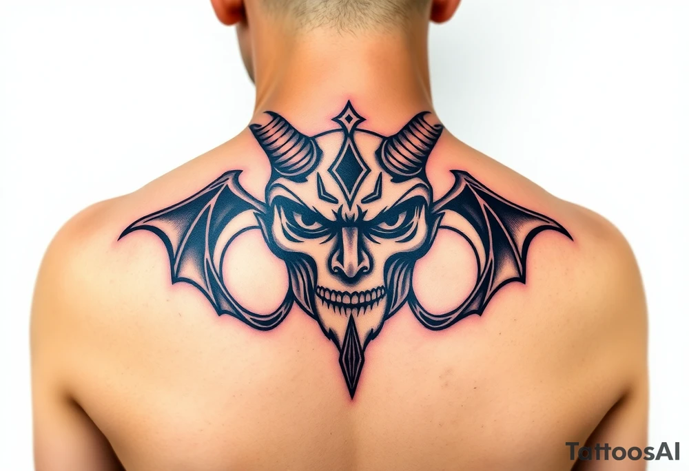 Devil, worshiping symbols on face tattoo idea