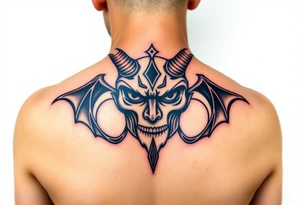 Devil, worshiping symbols on face tattoo idea