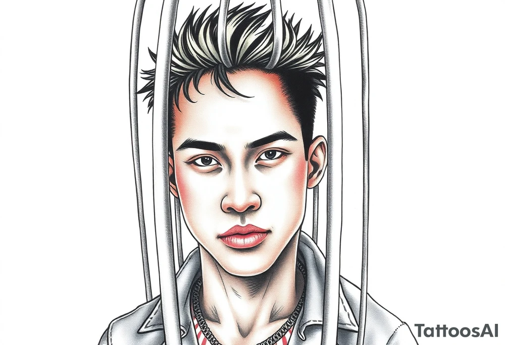 Handsome Asian young guy in a cage tattoo idea