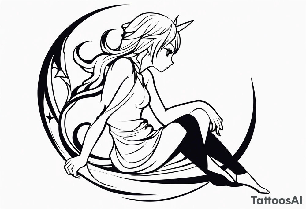 No color fairy with a tail inspired by the logo of the anime show called Fairy Tail in a fetal position leaning in and forward tattoo idea